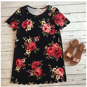 Boutique Jodifl Navy Floral Scalloped Dress